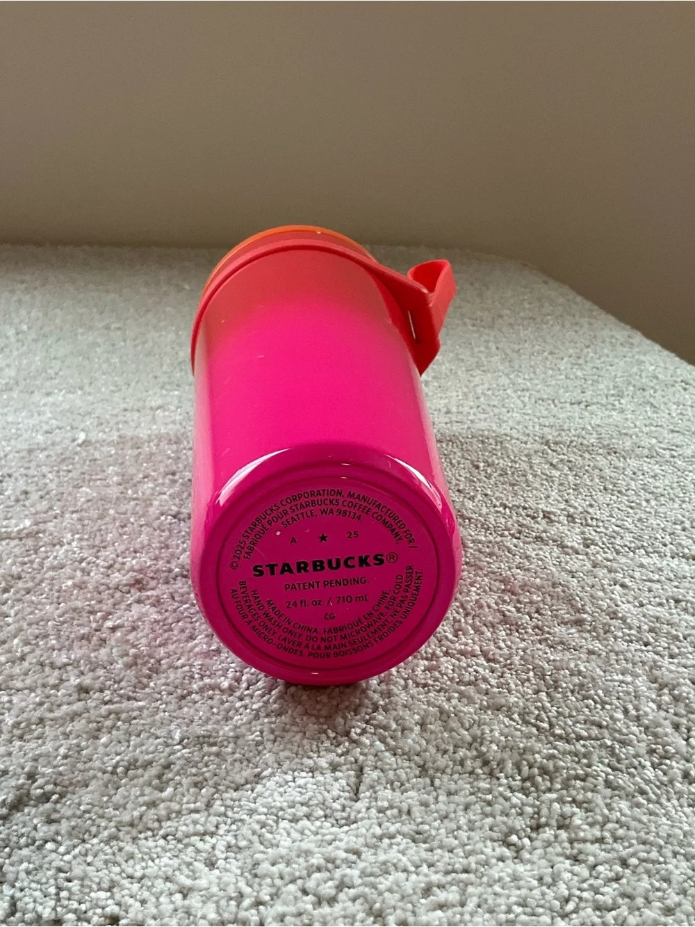 NWT Starbucks 2025 Neon Pink Orange Sunset SS Carry Loop Leak Proof SS Tumbler